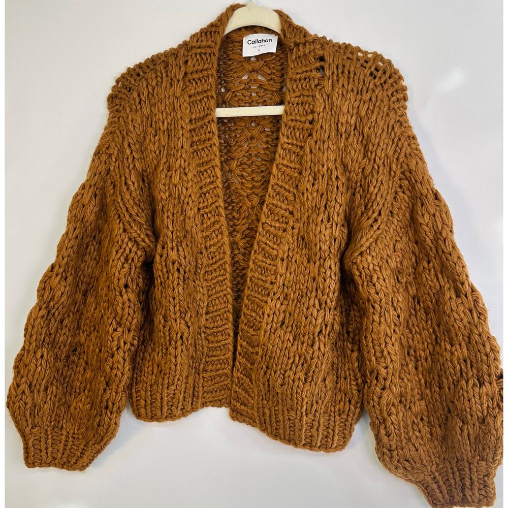Callahan Knitwear Brown Chunky Knit Open Front Cardigan Sweater Size Small - Picture 4 of 11